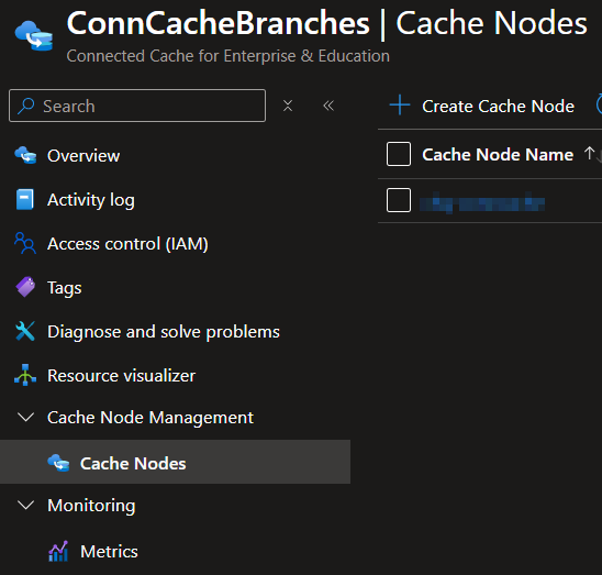 Screenshot showing Azure portal option to create MCC node
