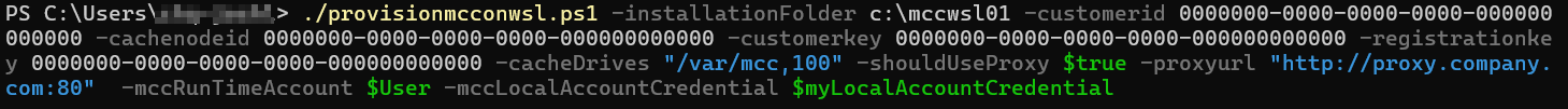 Screenshot of Windows terminal running the install command